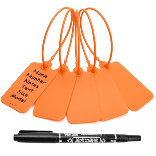 Siegel, nummerierte Schilder 100 Blanko-Etiketten aus Kunststoff for Beschriften, wasserfeste Hängeetiketten, beschreibbare Anhänger(Orange,100 PCS) von TNBCCXN