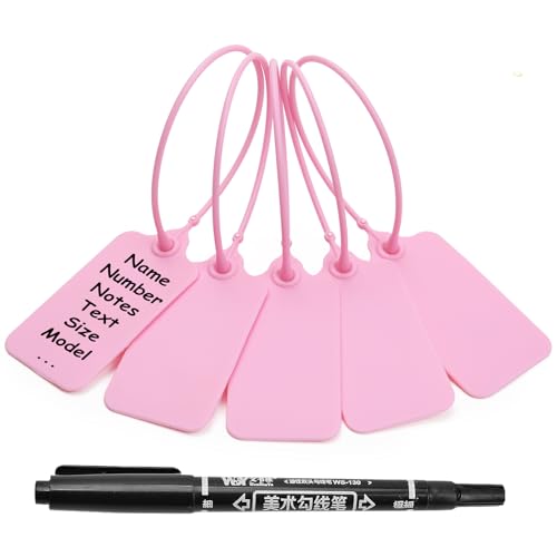 Siegel, nummerierte Schilder 100 Blanko-Etiketten aus Kunststoff for Beschriften, wasserfeste Hängeetiketten, beschreibbare Anhänger(Pink,50 PCS) von TNBCCXN