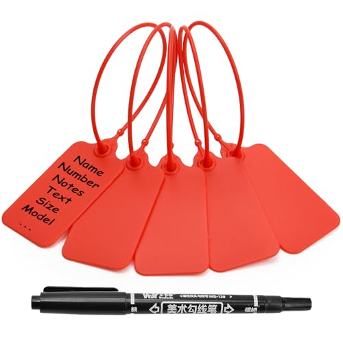 Siegel, nummerierte Schilder 100 Blanko-Etiketten aus Kunststoff for Beschriften, wasserfeste Hängeetiketten, beschreibbare Anhänger(Red,50 PCS) von TNBCCXN