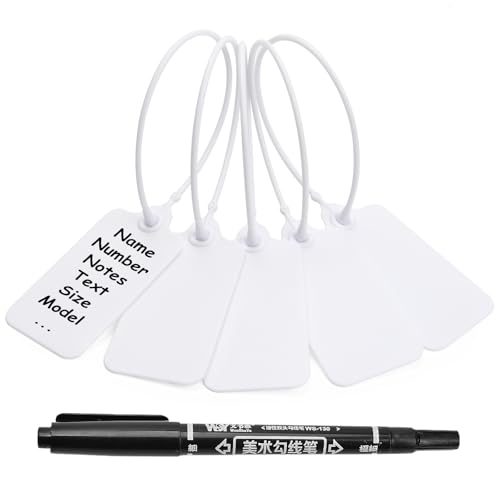 Siegel, nummerierte Schilder 100 Blanko-Etiketten aus Kunststoff for Beschriften, wasserfeste Hängeetiketten, beschreibbare Anhänger(White,100 PCS) von TNBCCXN
