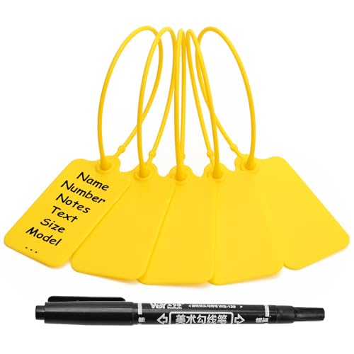 Siegel, nummerierte Schilder 100 Blanko-Etiketten aus Kunststoff for Beschriften, wasserfeste Hängeetiketten, beschreibbare Anhänger(Yellow,50 PCS) von TNBCCXN
