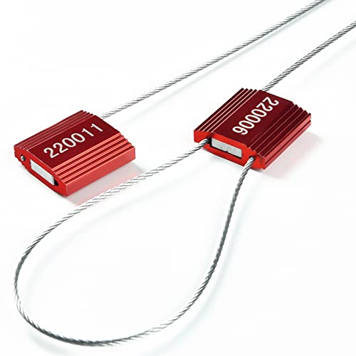 Siegel, nummerierte Schilder 100 rote Stahlkabelplomben, Metall-Hochsicherheitsplomben, manipulationssichere Pull-Tite-Verschlüsse, Stahl(Red With Numbers,50 PCS) von TNBCCXN