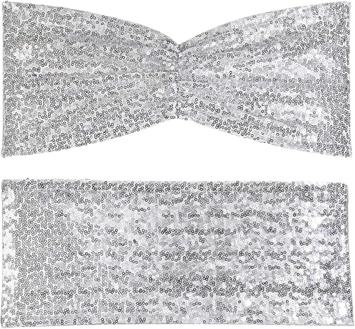 TNBCCXN Stuhl Schärpen, Stuhl Bands Pailletten-Stuhlschärpen for Hochzeitszeremonien, Bankette, Hotelempfang, Dekoration for Hochzeiten(24pcs-Silver) von TNBCCXN
