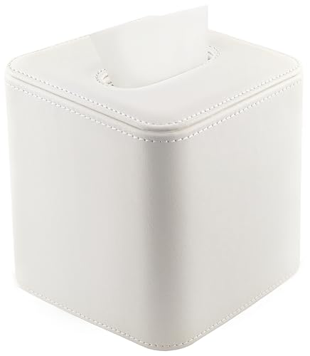 TNIIFXC Taschentuchbox-Halter, stilvolle quadratische Leinen-Tücherbox mit Magnetverschluss, dekorative PU-Lederwürfel, Gesichtstücherbox für Badezimmer, Waschtisch, Büro (weiß) von TNIIFXC
