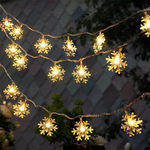 Schneeflocke Lichterketten, 6M 40 LED Batteriebetriebene Lichterkette Weihnachten,Weihnachtsdeko Lichterkette 8 Modi, Wasserdicht Außen Innen Lichterketten für Schlafzimmer, Hochzeit, Weihnachten von TNMOO