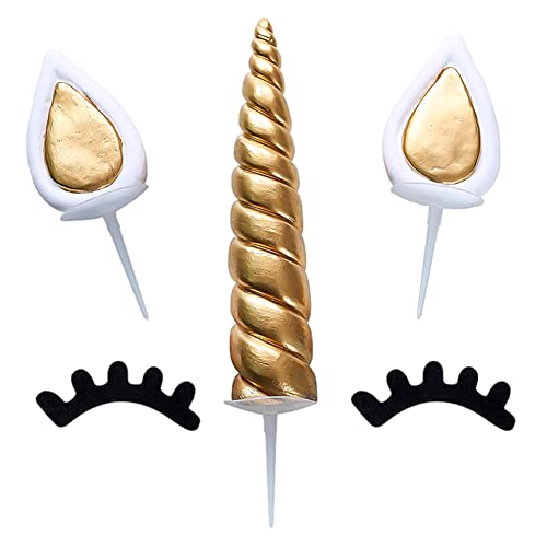 TNMV Cake Topper, Gold Einhorn Geburtstagstorte Topper, Einhorn Horn, Einhorn, Geburtstag/Hochzeitsparty, süße Kuchendekoration, Ohren und Wimpern TNMV Cake Topper, Gold Einhorn Geburtstagstorte Topper, Einhorn Horn, Einhorn, Geburtstag/Hochzeitsparty, süße Kuchendekoration, Ohren und Wimpern von TNMV