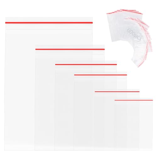 TNOMSNO 600 Stück Zipper Beutel, 6 Größen, Transparent, Wasserdicht und Sicher, Ideal für Familie, Küche und Büro von TNOMSNO