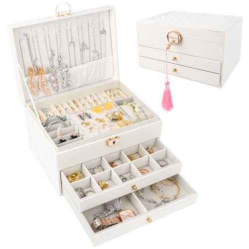 TNOMSNO Schmuckkästchen 3 Ebenen, Schmuckaufbewahrung Schmuck Organizer mit Schloss, Schmuckschatulle Jewelry Organizer Jewelry box für Ringe, Ohrringe, Halskette, Uhren TNOMSNO Schmuckkästchen 3 Ebenen, Schmuckaufbewahrung Schmuck Organizer mit Schloss, Schmuckschatulle Jewelry Organizer Jewelry box für Ringe, Ohrringe, Halskette, Uhren von TNOMSNO