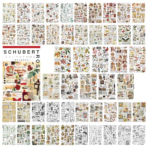 TNSLAND 1500 Stück/50 Blatt Scrapbooking Sticker Set Scrapbook Stickers Scrapbook Zubehör Aesthetic Aufkleber Vintage Sticker Fotoalbum für Journaling Planer Sammelalbum Notizbuch Kalender Umschläge von TNSLAND
