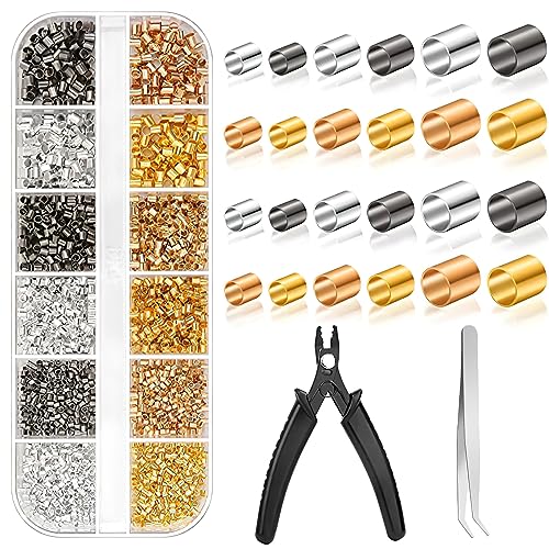 TNSLAND 2200 Stück Crimp Perlen Set, Quetschröhrchen für Schmuckherstellung Schmuck Herstellung Set 1,5/2/2,5 mm Quetschperlen mit Quetschzange 6 Farben Quetschröhrchen von TNSLAND