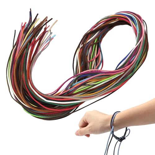 TNSLAND 60 Stück Lederband Lederschnur Lederbänder Leder Band, Lederband Kette Lederbänder für Ketten Wildlederband Leder Schnur für DIY Schmuck Armband Halskette Handwerk 60 Farben 1m X 2.6mm von TNSLAND