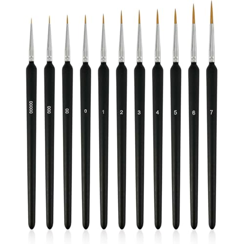11 Stück Feine Pinsel Set,Miniatur Pinselset,Malen Nach Zahlen,Detail Pinsel Set für Aquarell, Öl, Acryl, Nail Art, Fein Modellbau, Haarpinsel Set für Künstler und Detailarbeiten von TNSOYCA