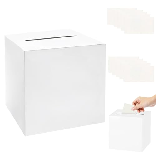 TNSOYCA Kartenbox Hochzeitsbox, Weiß Geschenkkartenbox,mit 10 Stück Grußkarten 22 X 22cm Hochzeitsbox,für Hochzeit Geburtstage Abschlussfeiern Jubiläum Babypartys Partydeko(Weiß) von TNSOYCA