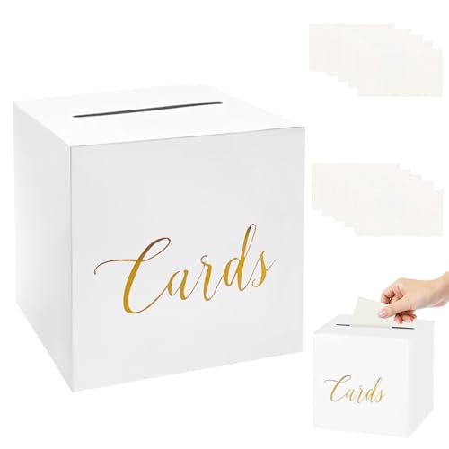 TNSOYCA Kartenbox Hochzeitsbox, Weiß Geschenkkartenbox,mit 10 Stück Grußkarten 22 X 22cm Hochzeitsbox,für Hochzeit Geburtstage Abschlussfeiern Jubiläum Babypartys Partydeko(Weiß) von TNSOYCA