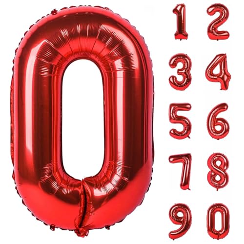 TNSRAY Luftballons Geburtstag Zahlen 0, Rot, 32 Zoll (82cm) Helium Ballons, Folienballon Geburtstagsdeko Geburtstag zahlen luftballon, Folienballon Riesen Folienballon für Kinder, Junge, Mädchen von TNSRAY