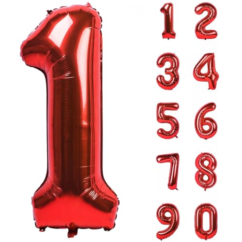 TNSRAY Luftballons Geburtstag Zahlen 1, Rot, 32 Zoll (82cm) Helium Ballons, Folienballon Geburtstagsdeko Geburtstag zahlen luftballon, Folienballon Riesen Folienballon für Kinder, Junge, Mädchen von TNSRAY