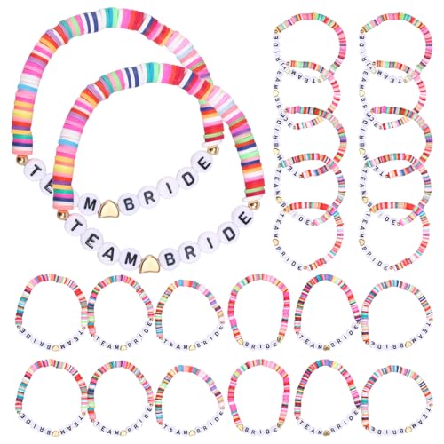24 Stück Ton Armbänder Kit,DIY Regenbogen Buchstaben Armband für Schmuck Machen,Weiche Töpferei Braut Perlen Bachelorette für Brautparty-Geschenke Engagement Hochzeit Zubehör Handwerk Zöpfe von TNTGMG