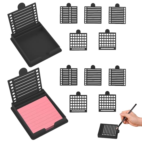 Haftnotiz-Schablone,2 Stück Haftnotiz-Halter mit 10 Schablonen,10,8×9×1,5 cm,Kunststoff-Notizlinien-Schablone und -Halter,Wiederverwendbarer Haftnotiz-Spender-Organisator für Büro und Zuhause(Schwarz) Haftnotiz-Schablone,2 Stück Haftnotiz-Halter mit 10 Schablonen,10,8×9×1,5 cm,Kunststoff-Notizlinien-Schablone und -Halter,Wiederverwendbarer Haftnotiz-Spender-Organisator für Büro und Zuhause(Schwarz) von TNTGMG