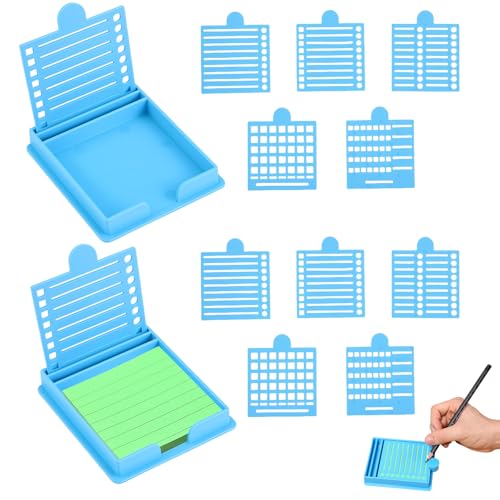 Haftnotiz-Schablone,2 Stück Haftnotiz-Halter mit 10 Schablonen,10,8×9×1,5 cm,Kunststoff-Notizlinien-Schablone und -Halter,Wiederverwendbarer Haftnotiz-Spender-Organisator für Büro und Zuhause(Blau) von TNTGMG