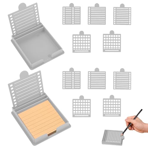 Haftnotiz-Schablone,2 Stück Haftnotiz-Halter mit 10 Schablonen,10,8×9×1,5 cm,Kunststoff-Notizlinien-Schablone und -Halter,Wiederverwendbarer Haftnotiz-Spender-Organisator für Büro und Zuhause(Grau) von TNTGMG