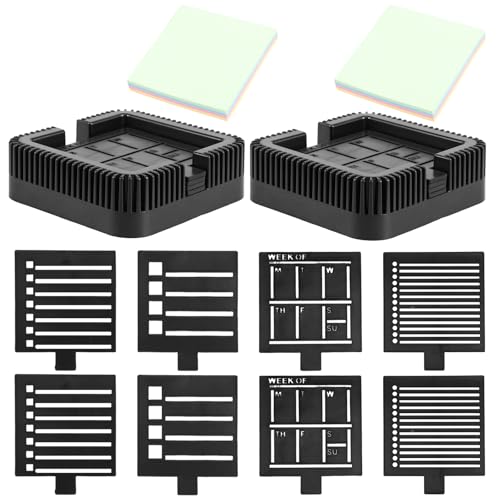 Haftnotiz-Schablone,2 Stück selbstklebende Notizblock-Halter mit 8 Schablonen, 11×11×3,5 cm, schwarze Plastik-Haftnotiz-Schablone für Schreibtisch-Büro-Haus-Schule-Zubehör Haftnotiz-Schablone,2 Stück selbstklebende Notizblock-Halter mit 8 Schablonen, 11×11×3,5 cm, schwarze Plastik-Haftnotiz-Schablone für Schreibtisch-Büro-Haus-Schule-Zubehör von TNTGMG