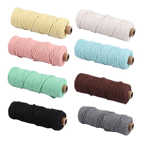 Makramee-Seil, 3mm×50m, 8PCS farbige Makramee-Seil mit verschiedenen Farben, 100% natürliche Baumwolle Handwerk Cord für Wand hängen, Pflanzen Aufhänger, Kunsthandwerk, Stricken Makramee-Seil, 3mm×50m, 8PCS farbige Makramee-Seil mit verschiedenen Farben, 100% natürliche Baumwolle Handwerk Cord für Wand hängen, Pflanzen Aufhänger, Kunsthandwerk, Stricken von TNTGMG