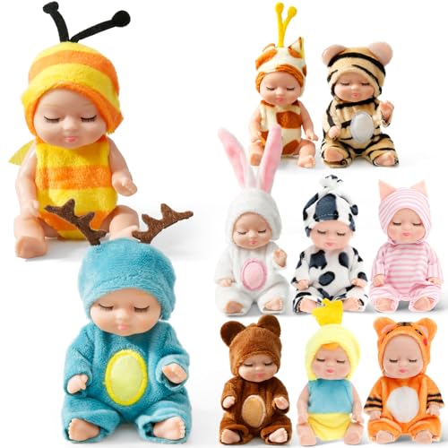 TNTGMG 10 Stück Mini Baby Puppen,11cm Realistische Baby Puppen mit Tiere Kleidung,Niedliche Kleinkind Figur Geschenke Set für Mädchen Kinder Ostern Korb Valentine Geburtstag 3+Jahre alt TNTGMG 10 Stück Mini Baby Puppen,11cm Realistische Baby Puppen mit Tiere Kleidung,Niedliche Kleinkind Figur Geschenke Set für Mädchen Kinder Ostern Korb Valentine Geburtstag 3+Jahre alt von TNTGMG