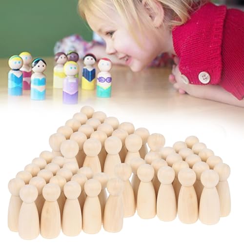 TNTGMG 60 Stück Holzpuppen,6,5 cm Große unbehandelte Holzpuppen,DIY-Malvorlagen für Puppenkörper,Kleine Engel-Puppen zum Bemalen, Dekoration,Bastelprojekte, Familienkonstellationsfiguren von TNTGMG