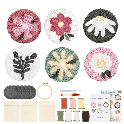 TNTGMG Stanznadel-Kit,6 Stück Punch Needle Untersetzer Kit für Erwachsene und Anfänger, DIY-Stickerei-Set mit Mustern, Werkzeuge, Garne, Schere, Anleitungen für Kunsthandwerk liefert TNTGMG Stanznadel-Kit,6 Stück Punch Needle Untersetzer Kit für Erwachsene und Anfänger, DIY-Stickerei-Set mit Mustern, Werkzeuge, Garne, Schere, Anleitungen für Kunsthandwerk liefert von TNTGMG