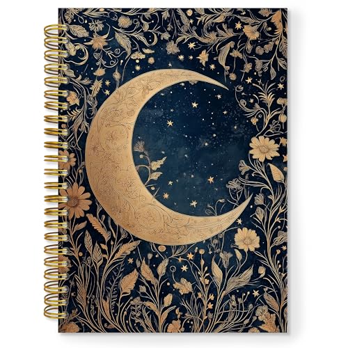 TNUW Vintage Moon Floral Spiral Notizbuch, himmlisches mystisches Gold, Mond, Blume, ästhetisches Tagebuch, Notizbücher für Notizen, Retro-Blumenmuster, Hardcover, Tagebuch, 14 x 21 cm TNUW Vintage Moon Floral Spiral Notizbuch, himmlisches mystisches Gold, Mond, Blume, ästhetisches Tagebuch, Notizbücher für Notizen, Retro-Blumenmuster, Hardcover, Tagebuch, 14 x 21 cm von TNUW