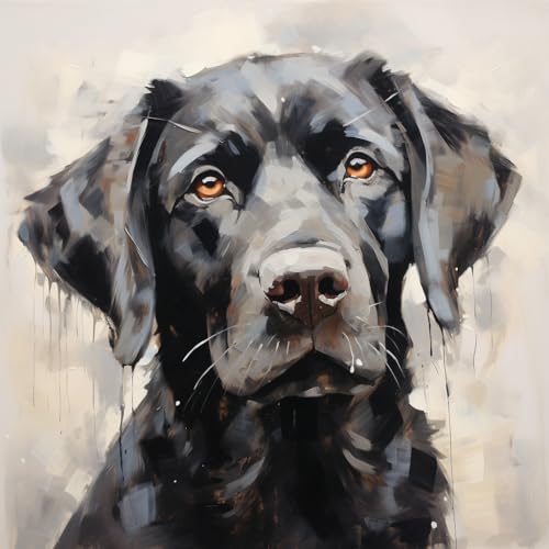 TNXEV 5D Diamond Art Painting by Number Kits Black White Labrador Diamond Art Diamond Round Full Drill Crystal Cross Stitch for Home Decoration ch50*60cm von TNXEV