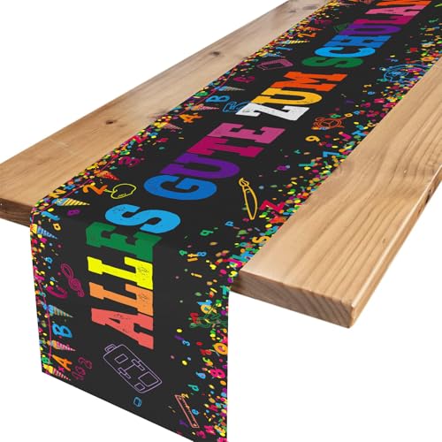 TNYKER Tischläufer Einschulung Deko, Schwarz SchultüteTischdecke Schulanfang, Alles Gute Zum Schulanfang Tischdeko, Geschenk Zuckertüte Schulkind Party Deko für Jungen Mädchen, 180 x 35cm XF-KXZQ-304 TNYKER Tischläufer Einschulung Deko, Schwarz SchultüteTischdecke Schulanfang, Alles Gute Zum Schulanfang Tischdeko, Geschenk Zuckertüte Schulkind Party Deko für Jungen Mädchen, 180 x 35cm XF-KXZQ-304 von TNYKER