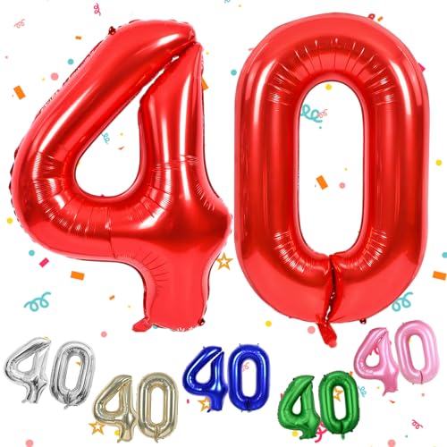 TNYKER Zahlen Luftballon 40 Rot, XXL Riesen 40. Geburtstag Deko für Frau, 40" Folienballon 40 für 40 Jahre Geburtstag, Helium Zahlenballon 40 Geburtstagsdeko, Rot Ballon 40 für Hochzeitstag Deko von TNYKER