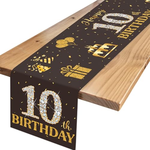 Tischläufer 10. Geburtstag Schwarz Gold, Happy Birthday 10 Tischdecke mit Diamanten, Tischdeko Geburtstag für Junge Mädchen 10 Geburtstagsdeko, Tischdekoration 10 Jahre Tischläufer 10. Geburtstag Schwarz Gold, Happy Birthday 10 Tischdecke mit Diamanten, Tischdeko Geburtstag für Junge Mädchen 10 Geburtstagsdeko, Tischdekoration 10 Jahre von TNYKER