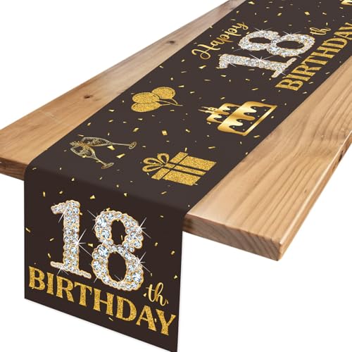 Tischläufer 18. Geburtstag Schwarz Gold, Happy Birthday 18 Tischdecke mit Diamanten, Tischdeko Geburtstag für Junge Mädchen 18 Geburtstagsdeko, Tischdekoration 18 Jahre Tischläufer 18. Geburtstag Schwarz Gold, Happy Birthday 18 Tischdecke mit Diamanten, Tischdeko Geburtstag für Junge Mädchen 18 Geburtstagsdeko, Tischdekoration 18 Jahre von TNYKER