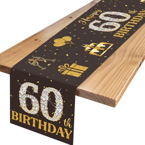Tischläufer 60. Geburtstag Schwarz Gold, Happy Birthday 60 Tischdecke mit Diamanten, Tischdeko Geburtstag für Männer Frauen 60 Geburtstagsdeko, Tischdekoration 60 Jahre Tischläufer 60. Geburtstag Schwarz Gold, Happy Birthday 60 Tischdecke mit Diamanten, Tischdeko Geburtstag für Männer Frauen 60 Geburtstagsdeko, Tischdekoration 60 Jahre von TNYKER