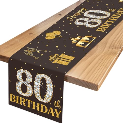 Tischläufer 80. Geburtstag Schwarz Gold, Happy Birthday 80 Tischdecke mit Diamanten, Tischdeko Geburtstag für Männer Frauen 80 Geburtstagsdeko, Tischdekoration 80 Jahre Tischläufer 80. Geburtstag Schwarz Gold, Happy Birthday 80 Tischdecke mit Diamanten, Tischdeko Geburtstag für Männer Frauen 80 Geburtstagsdeko, Tischdekoration 80 Jahre von TNYKER