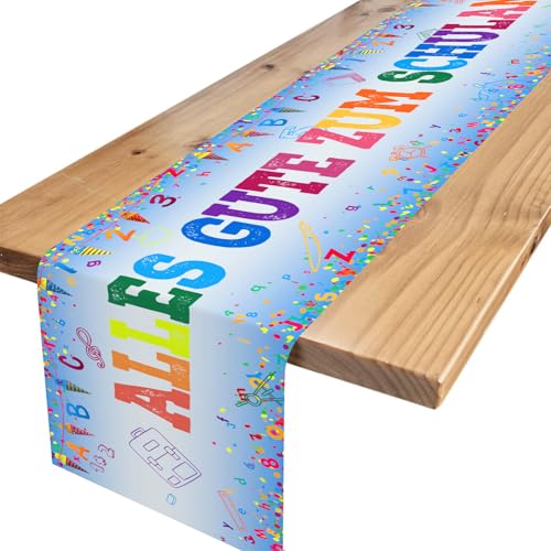 Tischläufer Einschulung Deko, Blau Schultüte Tischdecke Schulanfang, Alles Gute Zum Schulanfang Tischdeko, Geschenk Zuckertüte Schulkind Party Deko für Jungen, 180 x 35 cm Tischläufer Einschulung Deko, Blau Schultüte Tischdecke Schulanfang, Alles Gute Zum Schulanfang Tischdeko, Geschenk Zuckertüte Schulkind Party Deko für Jungen, 180 x 35 cm von TNYKER
