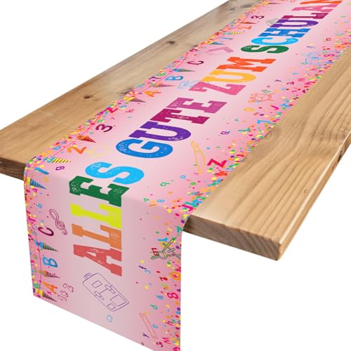 Tischläufer Einschulung Deko, Rosa Schultüte Tischdecke Schulanfang, Alles Gute Zum Schulanfang Tischdeko, Geschenk Zuckertüte Schulkind Party Deko für Mädchen, 180 x 35 cm Tischläufer Einschulung Deko, Rosa Schultüte Tischdecke Schulanfang, Alles Gute Zum Schulanfang Tischdeko, Geschenk Zuckertüte Schulkind Party Deko für Mädchen, 180 x 35 cm von TNYKER