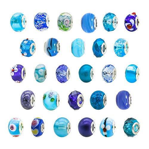 TOAOB 10 Stück Glasperlen Großloch Europäische Perlen Blau Ton für Schmuckherstellung Armbänder Halsketten von TOAOB THE ONE AND ONLY BABY