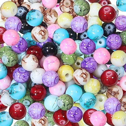 TOAOB 100 Stück 10mm Crackle Glasperlen Runde Mehrfarbig Marmor Effekt Lose Perlen für Schmuckherstellung von TOAOB THE ONE AND ONLY BABY