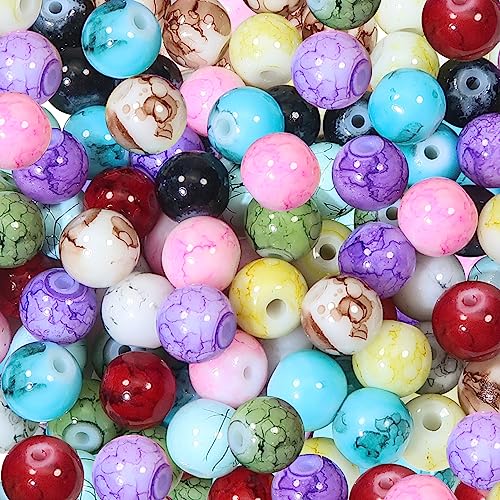 TOAOB 100 Stück 12mm Crackle Glasperlen Runde Mehrfarbig Marmor Effekt Lose Perlen für Schmuckherstellung von TOAOB THE ONE AND ONLY BABY