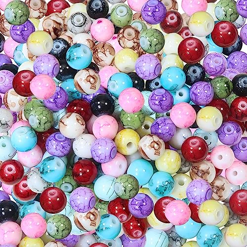 TOAOB 100 Stück 4mm Crackle Glasperlen Runde 10 Farben Marmor Effekt Lose Perlen für Schmuckherstellung von TOAOB THE ONE AND ONLY BABY