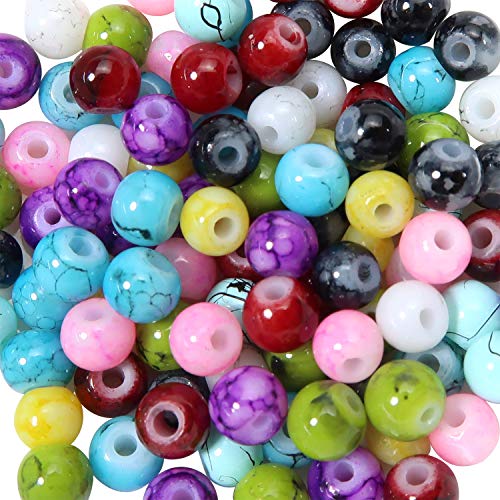 TOAOB 100 Stück 4mm Crackle Glasperlen Runde Mehrfarbig Marmor Effekt Lose Perlen für Schmuckherstellung von TOAOB THE ONE AND ONLY BABY