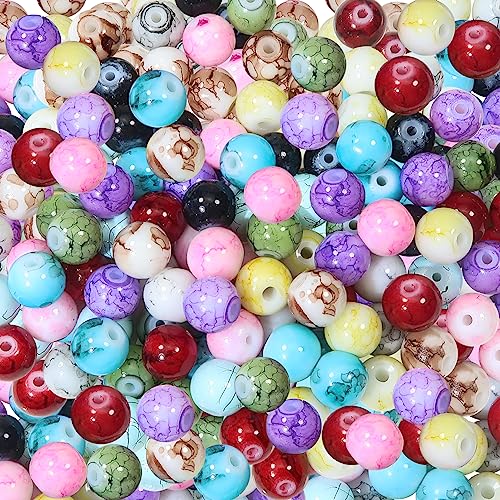 TOAOB 100 Stück 6mm Crackle Glasperlen Runde Mehrfarbig Marmor Effekt Lose Perlen für Schmuckherstellung von TOAOB THE ONE AND ONLY BABY
