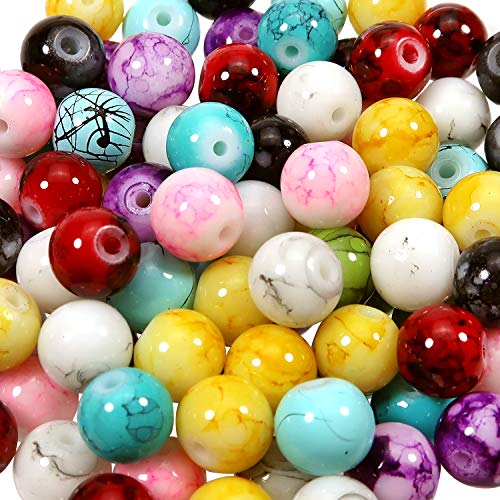 TOAOB 100 Stück 8mm Crackle Glasperlen Runde Mehrfarbig Marmor Effekt Lose Perlen für Schmuckherstellung von TOAOB THE ONE AND ONLY BABY