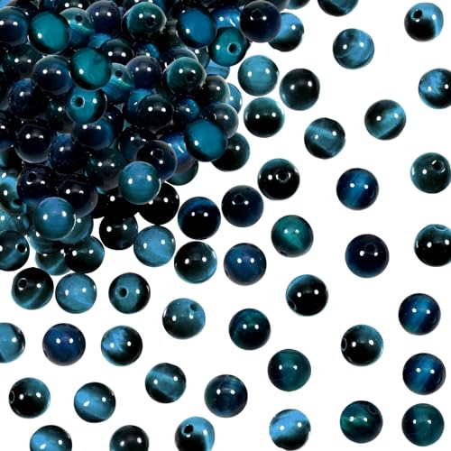 TOAOB 100 Stück 8mm Natürliche Edelstein Perlen Blaue Tigerauge Runde Lose Perlen mit Loch zum Schmuck Basteln Auffädeln DIY Armband Halsketten Schmuckherstellung von TOAOB THE ONE AND ONLY BABY
