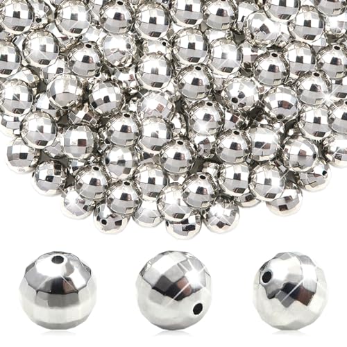 TOAOB 100 Stück Discokugel Perlen für die Schmuckherstellung 10 mm Silber Runde Lose Perlen Abstandsperlen Discokugel Beads Perlen Basteln von TOAOB THE ONE AND ONLY BABY