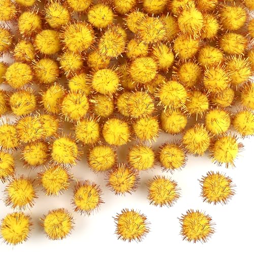 TOAOB 100 Stück Gelb Pompons zum Basteln Glitzer 25 mm Mini Pompom Flauschigen Plüsch set Bälle Kunst Bommel für Dekorieren Verzieren Nähen DIY Lustige Kreativen Handwerk von TOAOB THE ONE AND ONLY BABY