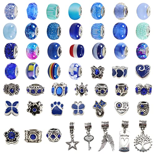 TOAOB 100 Stück Glasperlen Großloch Europäische Perlen Blau Ton Gemischte Größe für Schmuckherstellung Armbänder Halsketten von TOAOB THE ONE AND ONLY BABY